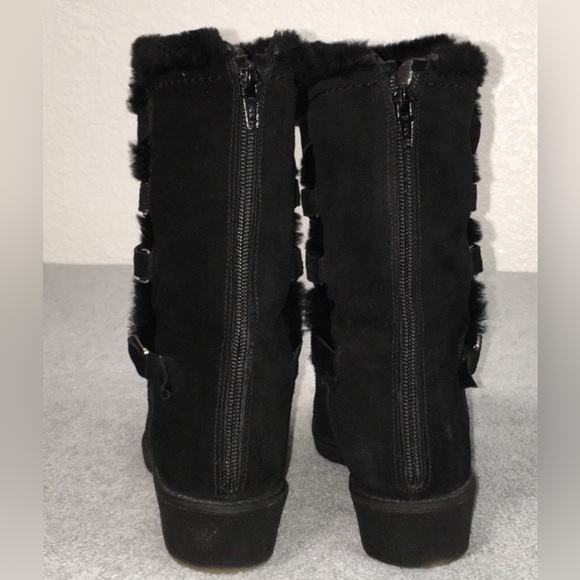EUC!Stuart Weitzman Suede Mid-calf Boots Size 7.5 Black Fur Lining & Gum Soles - Picture 4 of 14